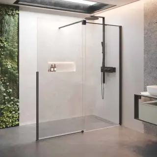 Дверь в нишу сдвижная 120 см (117-119x200) Novellini H Style HSTYLE120D-1H, правая, профиль Black Matt, стекло прозрачное CrystalClear