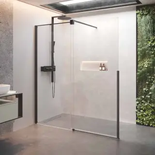 Дверь в нишу сдвижная 140 см (137-139x200) Novellini H Style HSTYLE140S-1H, левая, профиль Black Matt, стекло прозрачное CrystalClear