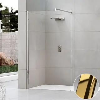 Душевое ограждение Walk-In 100 см (97-100х200) Novellini Kuadra H KUADH100-1O, профиль Shiny Gold, стекло прозрачное CrystalClear