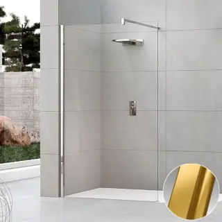 Душевое ограждение Walk-In 120 см (117-120х200) Novellini Kuadra H KUADH120-1P, профиль Brushed Gold, стекло прозрачное CrystalClear