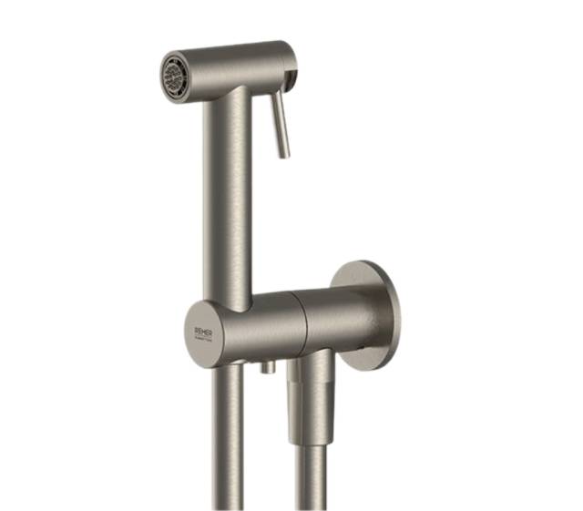Гигиенический комплект с запорным вентилем Remer X Style INOX SS338M332ON, нержавеющая сталь