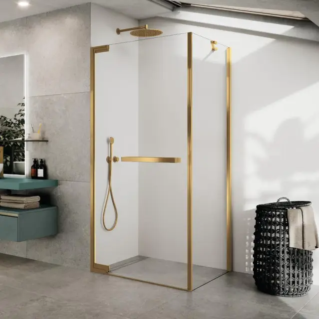 Боковая стенка 100 см (98-99,5x200) Novellini N180 N180FG100-1P, профиль Brushed Gold, стекло прозрачное CrystalClear