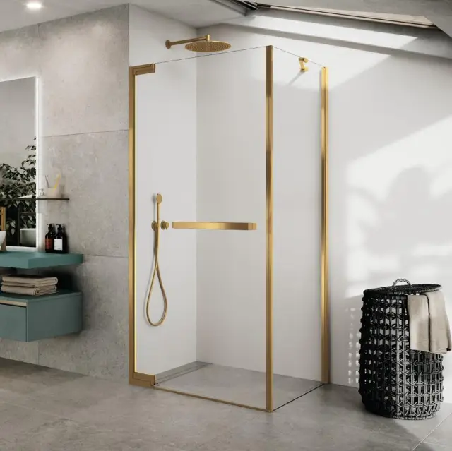 Боковая стенка 90 см (88-89,5x200) Novellini N180 N180FG90-1P, профиль Brushed Gold, стекло прозрачное CrystalClear