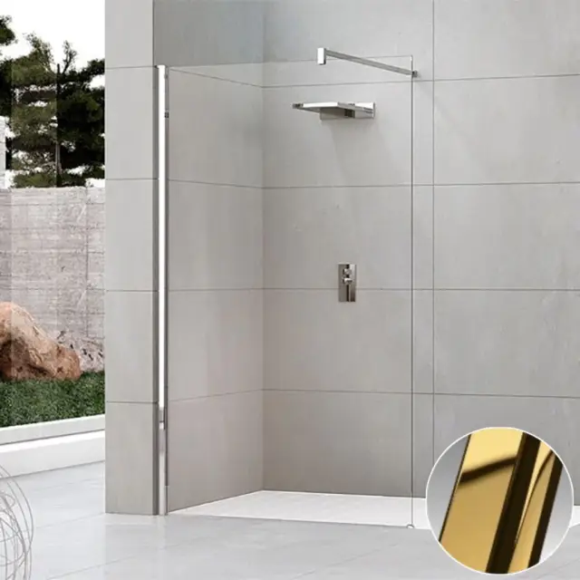 Душевое ограждение Walk-In 120 см (117-120х200) Novellini Kuadra H KUADH120-1O, профиль Shiny Gold, стекло прозрачное CrystalClear