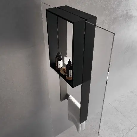 Полка с полотенцедержателем 35х90 см Novellini Frame R90AKFPSPO3590-H, цвет Black Matt