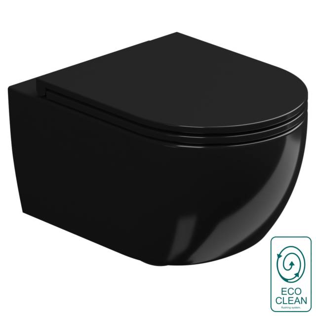 Чаша подвесного унитаза со смывом Eco Clean (торнадо) GSG Ceramic Design Like LKWCSOEC002, черный глянцевый