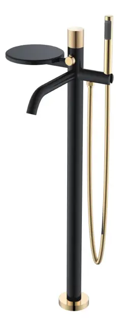 Boheme Stick Touch Смеситель напольный с душевым набором - ручной душ, шланг, цвет: black/gold 129-BG.2