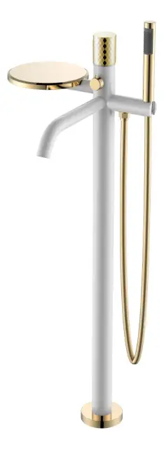 Boheme Stick Diamond Смеситель напольный с душевым набором - ручной душ, шланг, цвет: white/gold 129-WG