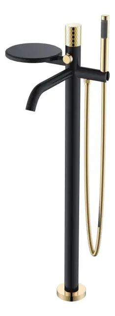Boheme Stick Diamond Смеситель напольный с душевым набором - ручной душ, шланг, цвет: black/gold 129-BG
