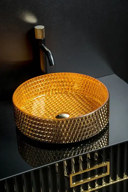 Boheme NeoArt Раковина чаша 39х39х12h см, без перелива, хрусталь, цвет: gold 817-G