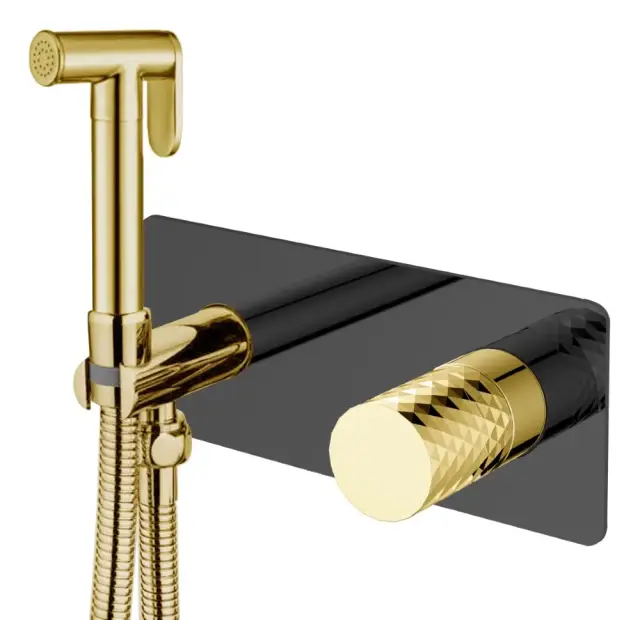 Boheme Stick Diamond Гигиенический душ со смесителем и встраиваемой частью, цвет: black/gold 127-BG