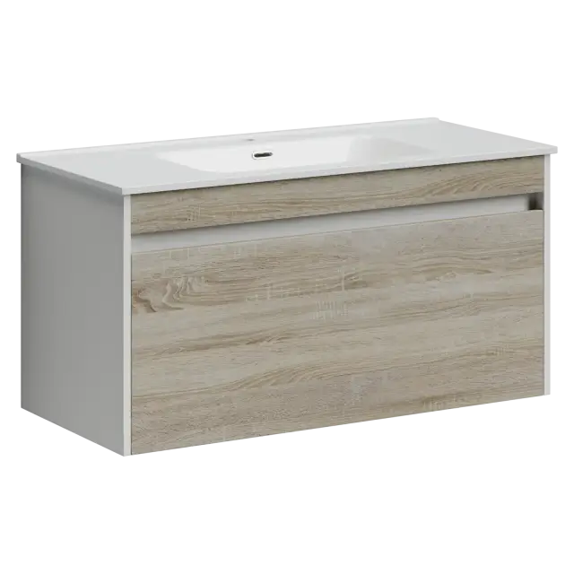 Тумба подвесная SANCOS Smart 990х450х500, c двумя ящиками оснащенными доводчиками, дуб бардолино/белый , арт. SM100E
