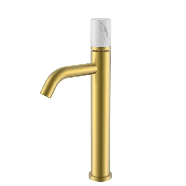 Boheme Stick Смеситель для раковины высокий, без д/к, излив 13,5 см, цвет: matt gold/mramor white 122-MG-MR-W