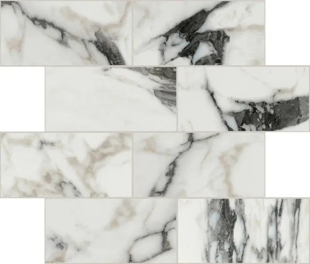 Bijoux Calacatta Altissimo Blanc Glossy 6mm Muretto 7.5x15 30x30