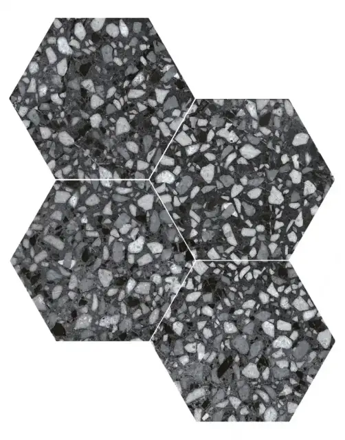 DURSTONE SIX Terazzo Керамогранит Black 23x27 глазурованный матовый
