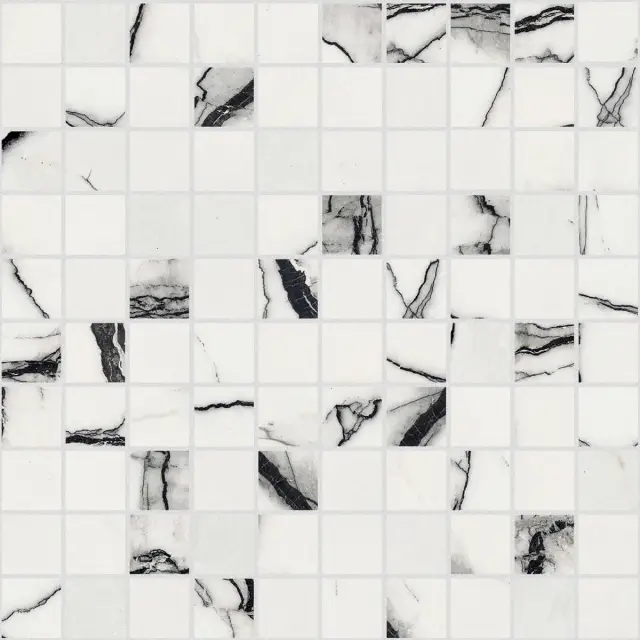 B&W Marble Breach Hglossy Mosaico 3x3 30x30